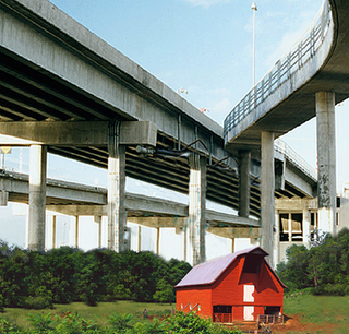 Above: The Mexi-Canadian Overpass looms over a barn in Pawhuska, OK.